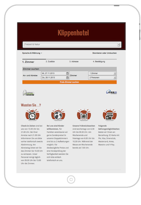 Responsive Webdesign für Hotel-Online-Shop und Website. Darstellung im iPad (mobile device) 02